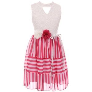 Sleeveless Floral Lace Chiffon Girl Dress Fuchsia